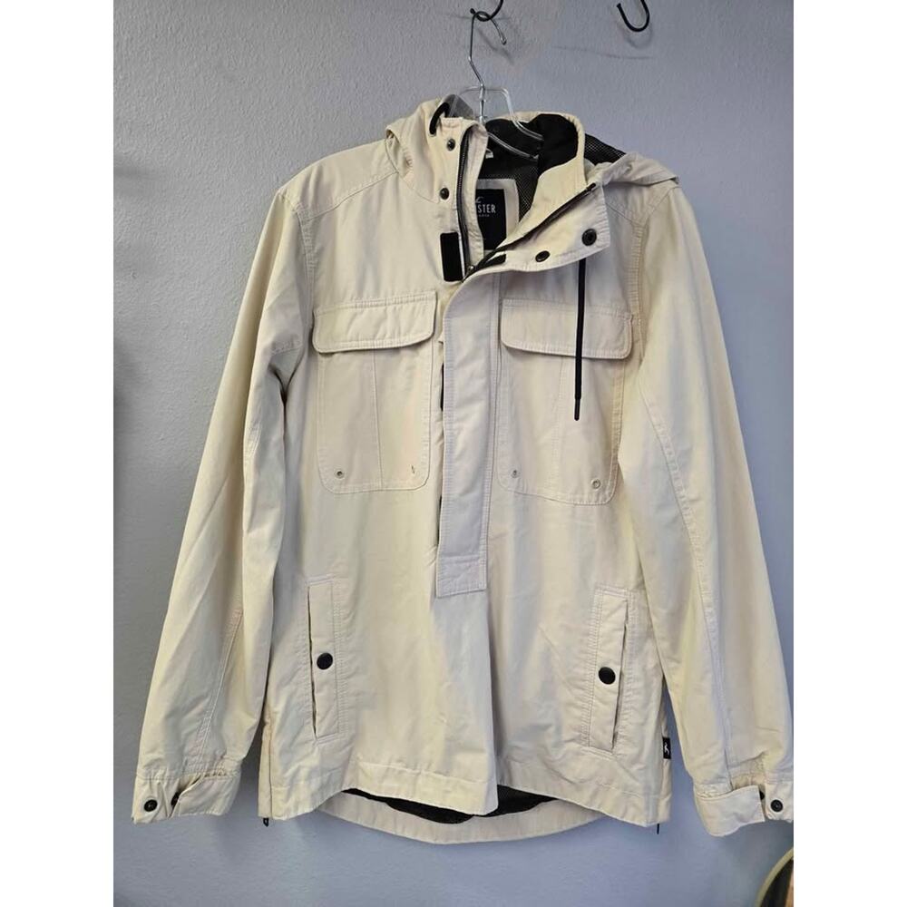 Hollister Gorpcore Utility‎ Hooded Anorak Half Zip Windbreaker Jacket Beige XS